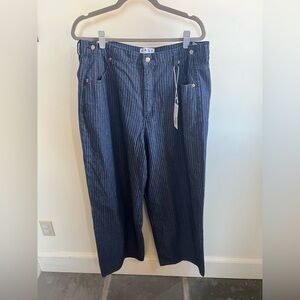 DAZE Denim Wide Leg Pinstriped Denim Pants